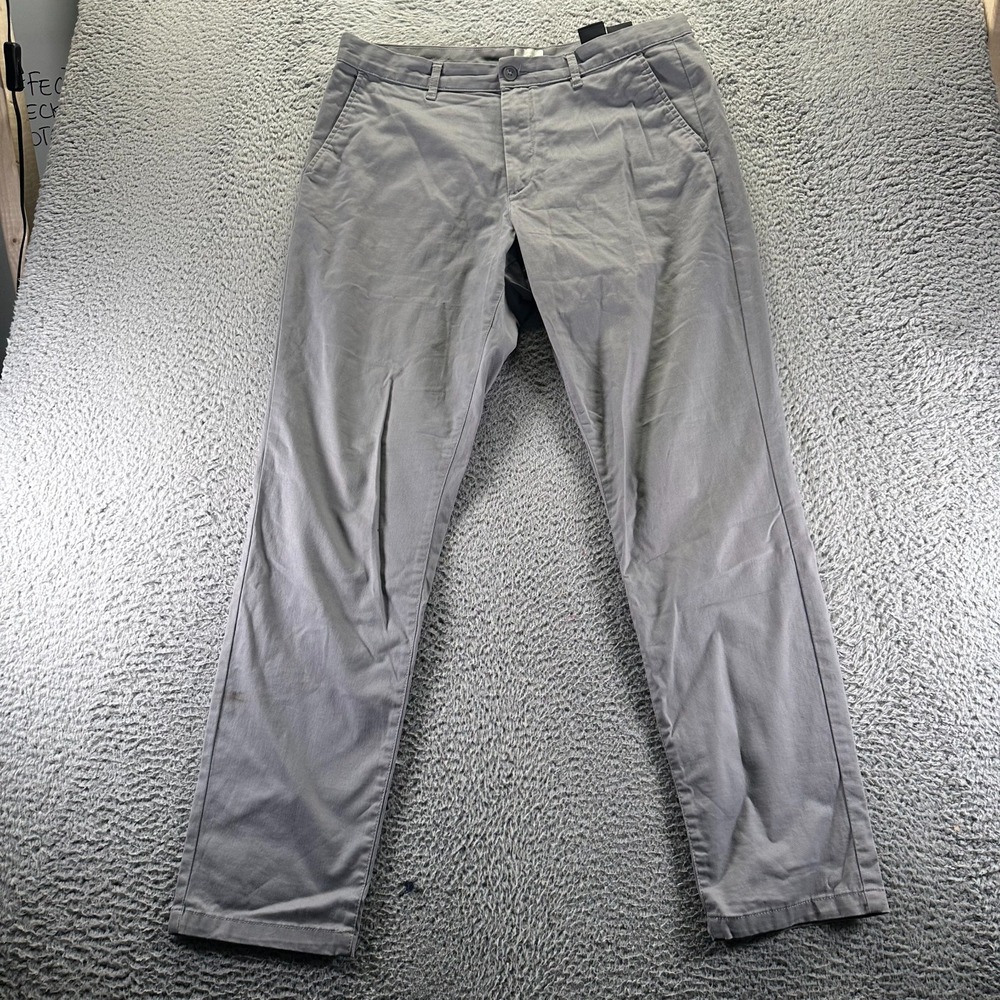 H&M Pant Mens 36x34 Gray Cotton Chino Straight Slim Fit Stretch Business Career